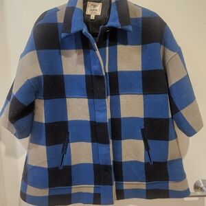 Piplette By Alice Ritter Cape Coat In Black, Blue and Gray Plaid